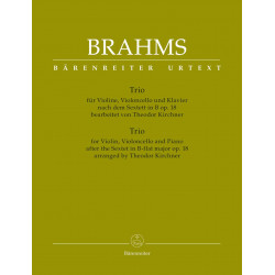 Trio for violin violoncello and piano after the sextet nm B flat major op. 18 Johannes  Brahms